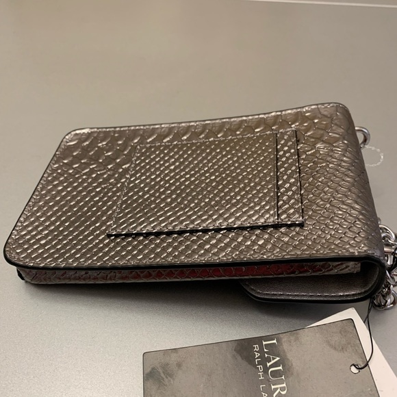 Ralph Lauren Embossed Leather Phone crossbody bag/case chain strap Silver - Picture 3 of 7